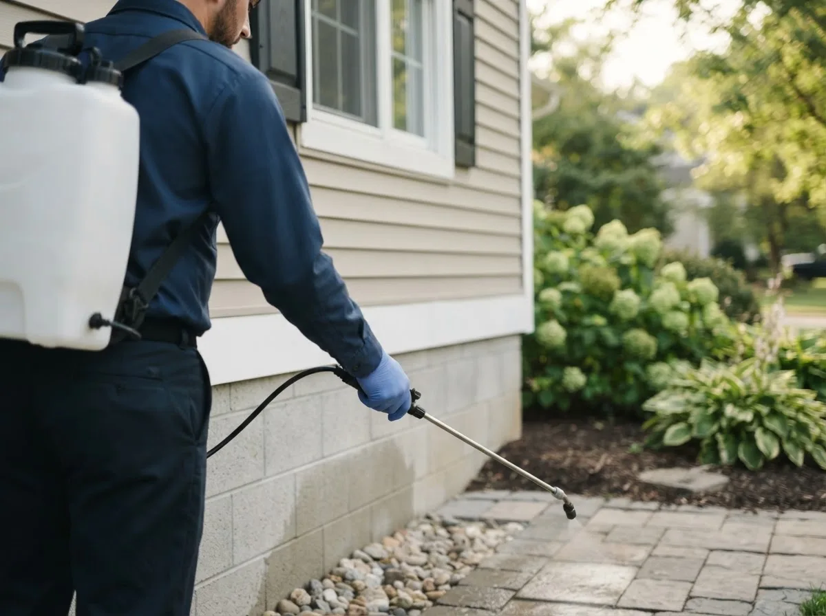 Pest control technician inspecting a home in Malta Bend, MO